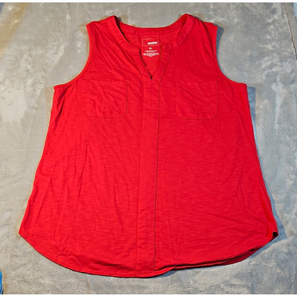 Sonoma Goods For Life Women's Red Sleeveless V-Neck Knit Pocket Top XL